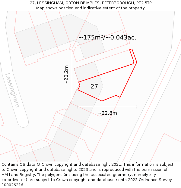 27, LESSINGHAM, ORTON BRIMBLES, PETERBOROUGH, PE2 5TP: Plot and title map