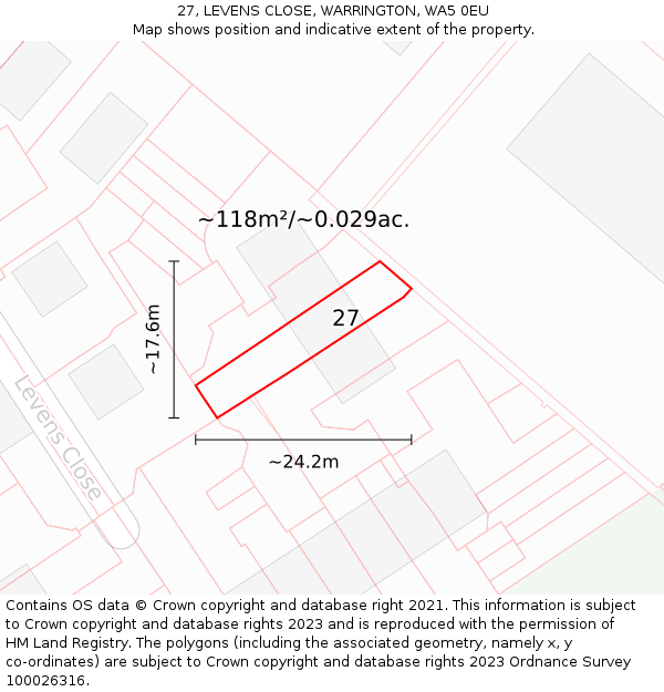 27, LEVENS CLOSE, WARRINGTON, WA5 0EU: Plot and title map