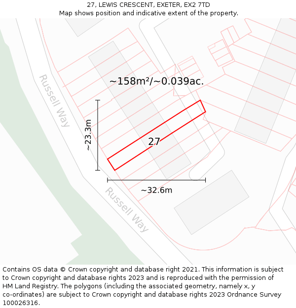 27, LEWIS CRESCENT, EXETER, EX2 7TD: Plot and title map