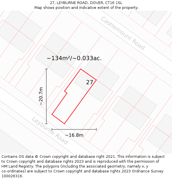 27, LEYBURNE ROAD, DOVER, CT16 1SL: Plot and title map