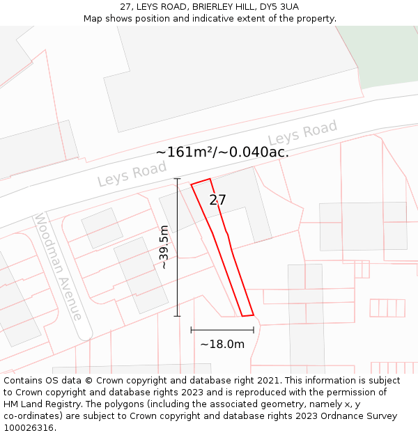 27, LEYS ROAD, BRIERLEY HILL, DY5 3UA: Plot and title map