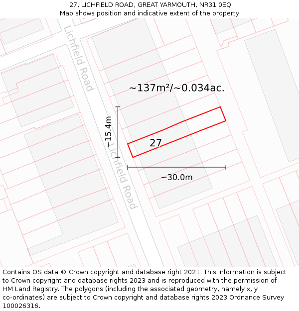 27, LICHFIELD ROAD, GREAT YARMOUTH, NR31 0EQ: Plot and title map