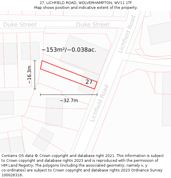 27, LICHFIELD ROAD, WOLVERHAMPTON, WV11 1TF: Plot and title map