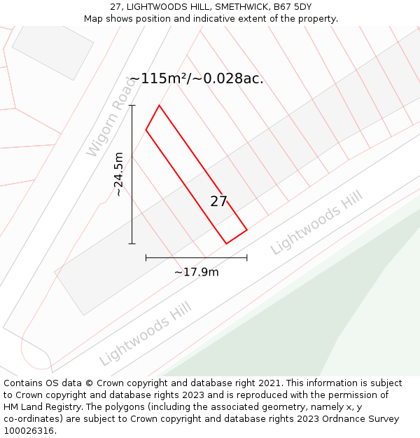 27, LIGHTWOODS HILL, SMETHWICK, B67 5DY: Plot and title map