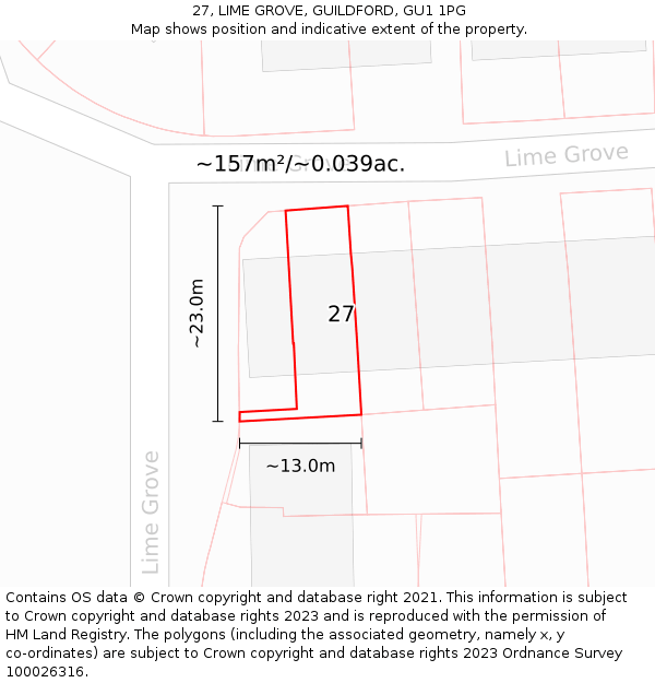 27, LIME GROVE, GUILDFORD, GU1 1PG: Plot and title map