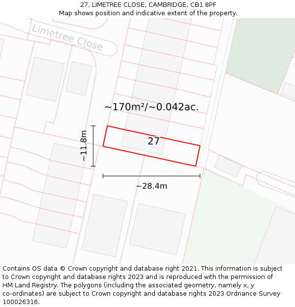 27, LIMETREE CLOSE, CAMBRIDGE, CB1 8PF: Plot and title map
