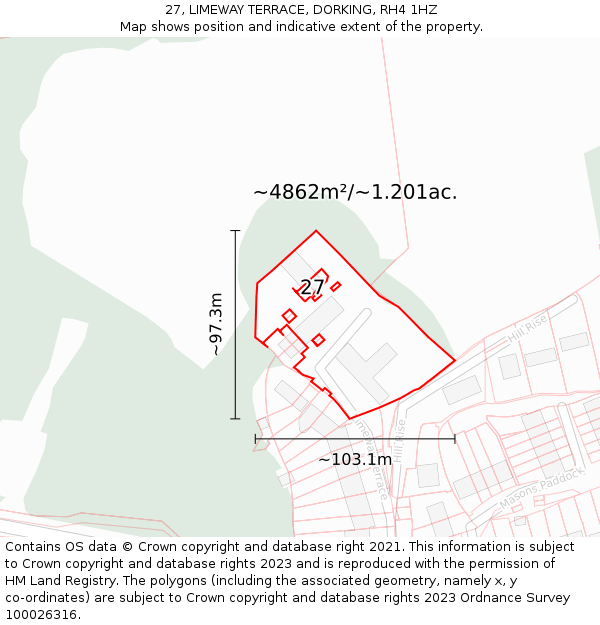 27, LIMEWAY TERRACE, DORKING, RH4 1HZ: Plot and title map