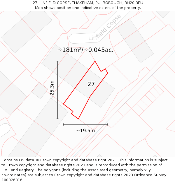 27, LINFIELD COPSE, THAKEHAM, PULBOROUGH, RH20 3EU: Plot and title map
