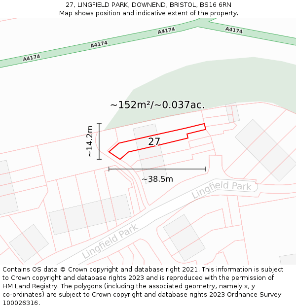 27, LINGFIELD PARK, DOWNEND, BRISTOL, BS16 6RN: Plot and title map