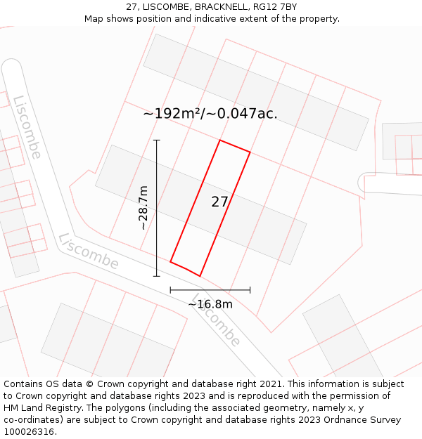 27, LISCOMBE, BRACKNELL, RG12 7BY: Plot and title map