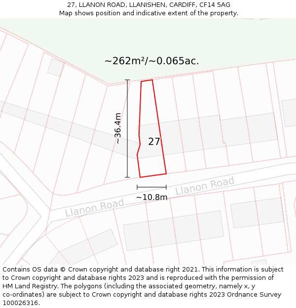 27, LLANON ROAD, LLANISHEN, CARDIFF, CF14 5AG: Plot and title map