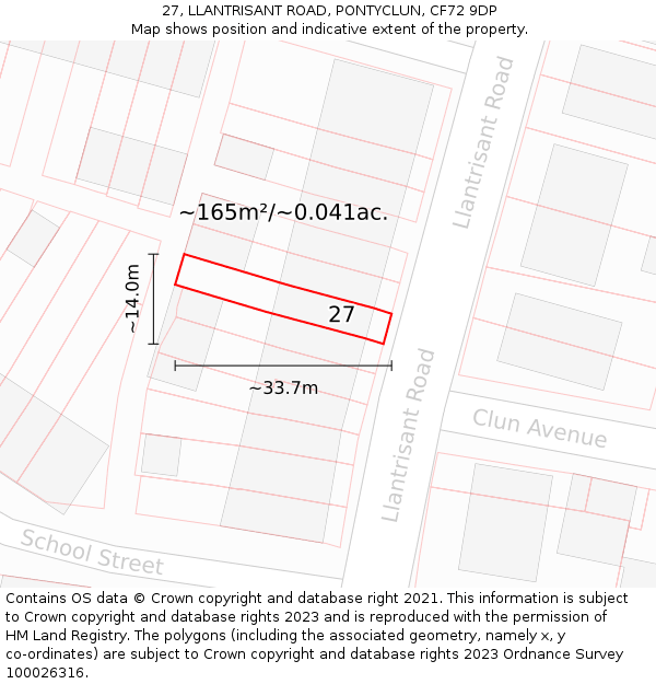 27, LLANTRISANT ROAD, PONTYCLUN, CF72 9DP: Plot and title map