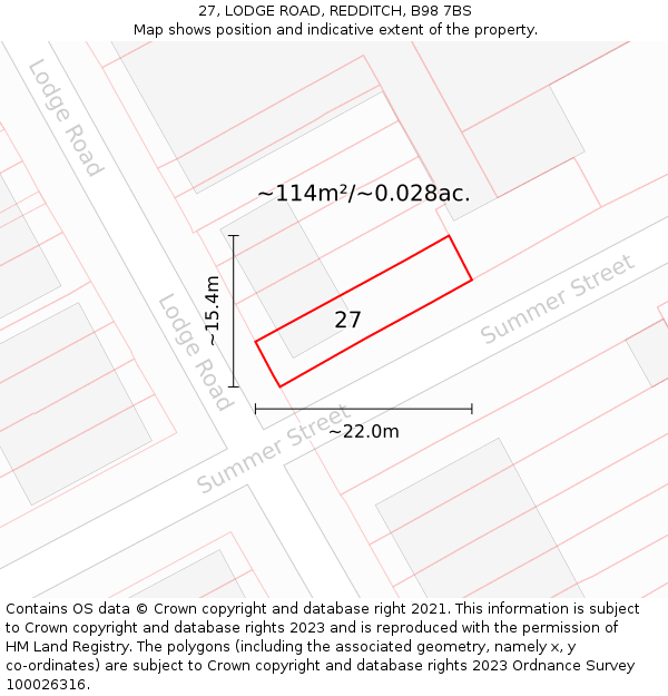 27, LODGE ROAD, REDDITCH, B98 7BS: Plot and title map