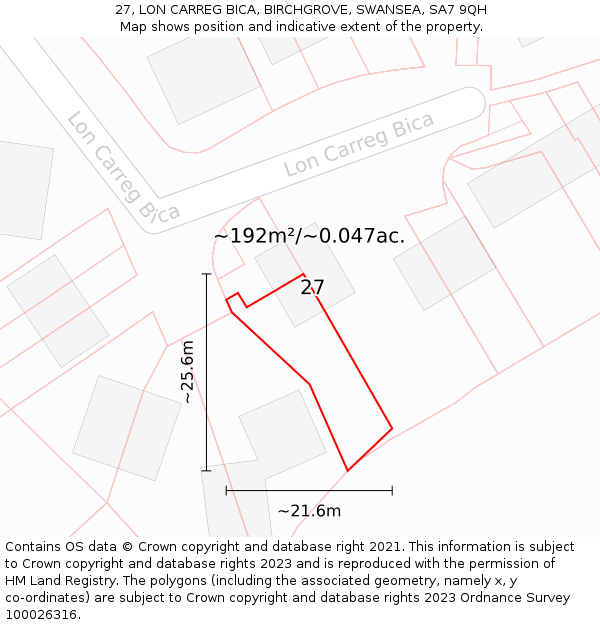 27, LON CARREG BICA, BIRCHGROVE, SWANSEA, SA7 9QH: Plot and title map