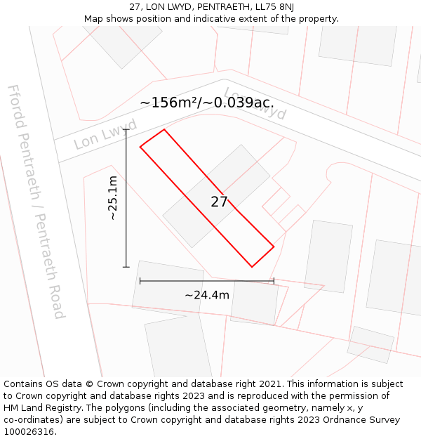 27, LON LWYD, PENTRAETH, LL75 8NJ: Plot and title map