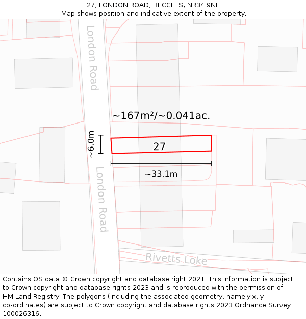 27, LONDON ROAD, BECCLES, NR34 9NH: Plot and title map