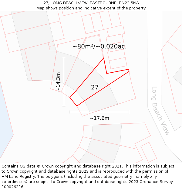 27, LONG BEACH VIEW, EASTBOURNE, BN23 5NA: Plot and title map