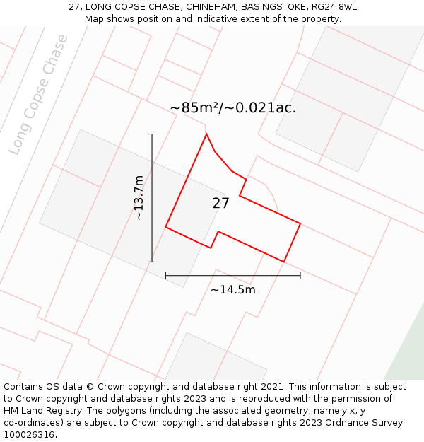 27, LONG COPSE CHASE, CHINEHAM, BASINGSTOKE, RG24 8WL: Plot and title map
