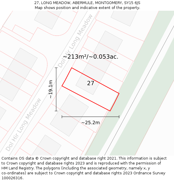 27, LONG MEADOW, ABERMULE, MONTGOMERY, SY15 6JS: Plot and title map
