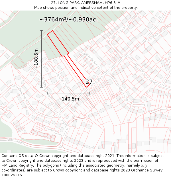27, LONG PARK, AMERSHAM, HP6 5LA: Plot and title map