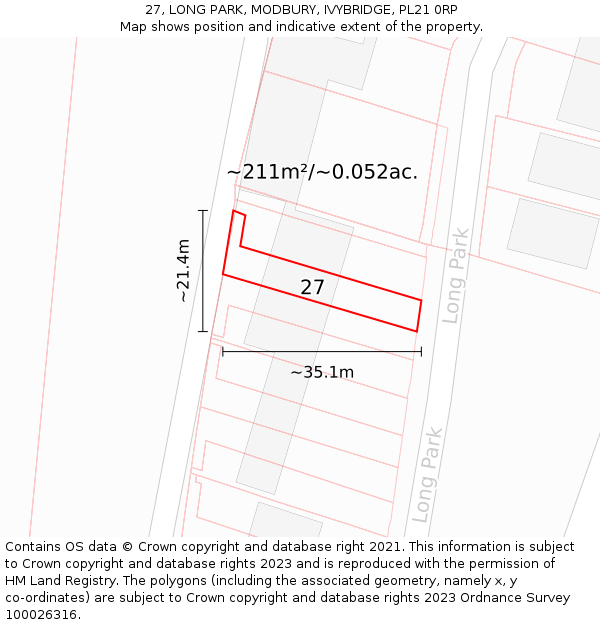 27, LONG PARK, MODBURY, IVYBRIDGE, PL21 0RP: Plot and title map