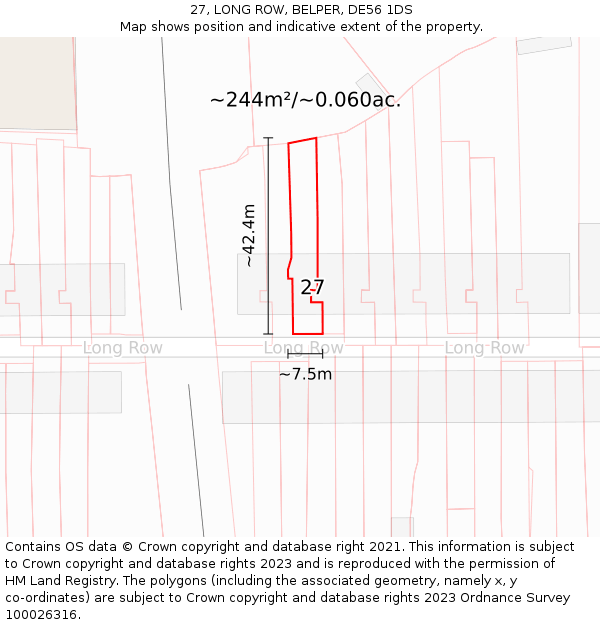 27, LONG ROW, BELPER, DE56 1DS: Plot and title map