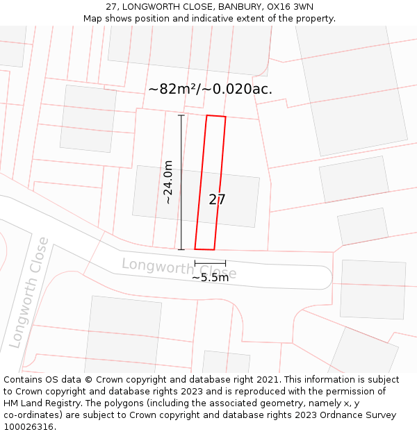 27, LONGWORTH CLOSE, BANBURY, OX16 3WN: Plot and title map