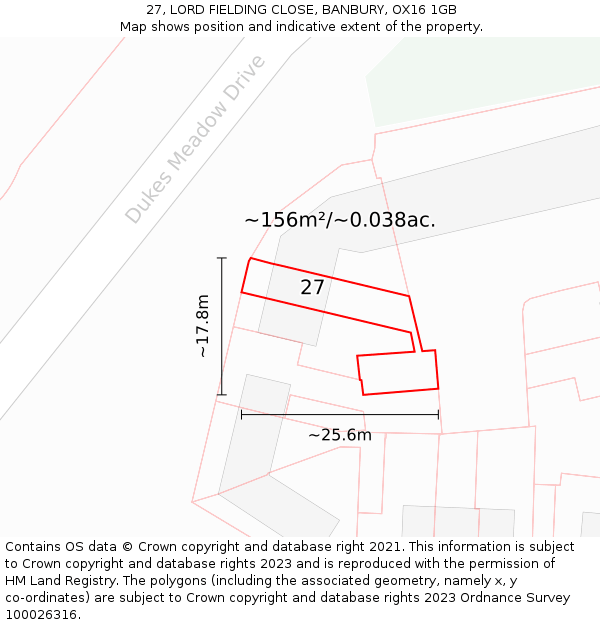 27, LORD FIELDING CLOSE, BANBURY, OX16 1GB: Plot and title map