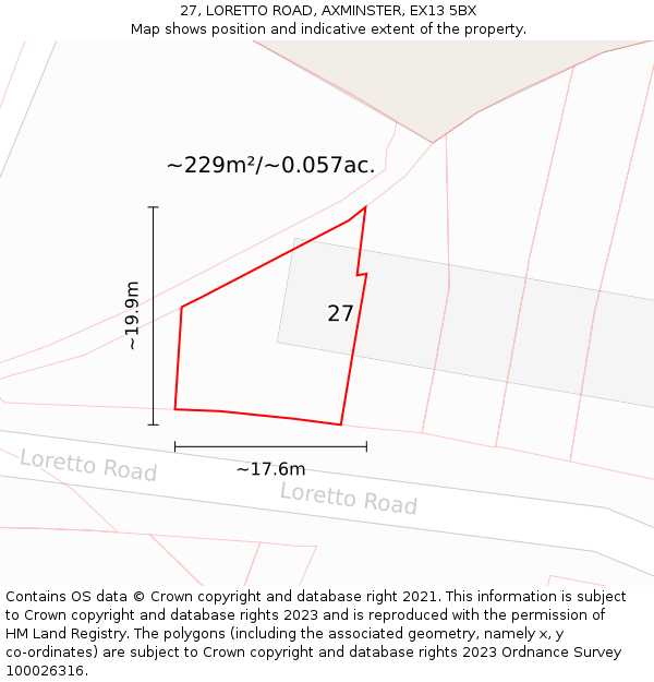 27, LORETTO ROAD, AXMINSTER, EX13 5BX: Plot and title map
