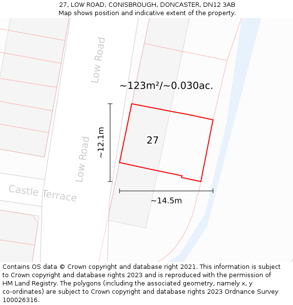 27, LOW ROAD, CONISBROUGH, DONCASTER, DN12 3AB: Plot and title map