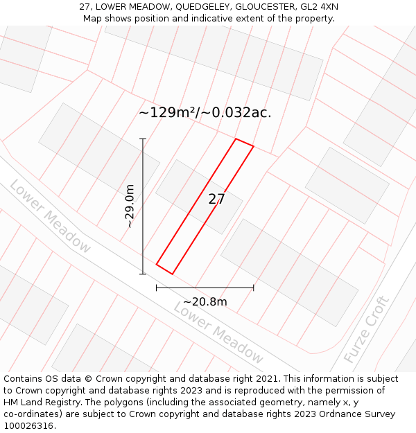 27, LOWER MEADOW, QUEDGELEY, GLOUCESTER, GL2 4XN: Plot and title map