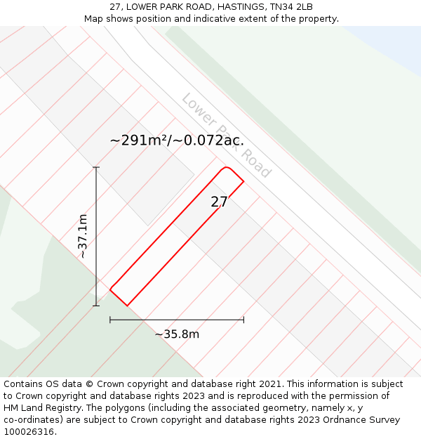27, LOWER PARK ROAD, HASTINGS, TN34 2LB: Plot and title map