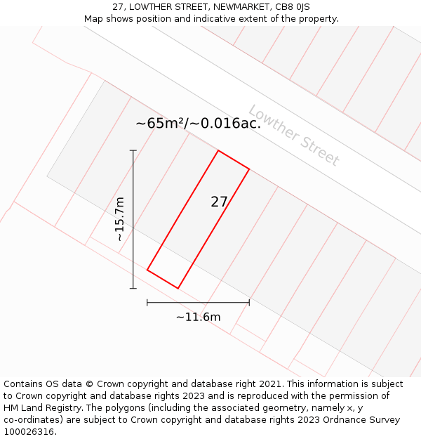 27, LOWTHER STREET, NEWMARKET, CB8 0JS: Plot and title map