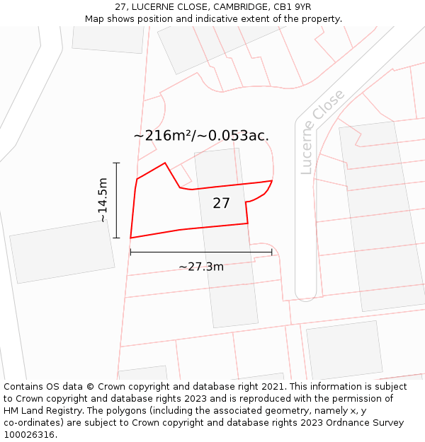 27, LUCERNE CLOSE, CAMBRIDGE, CB1 9YR: Plot and title map