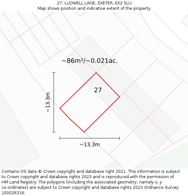 27, LUDWELL LANE, EXETER, EX2 5LU: Plot and title map
