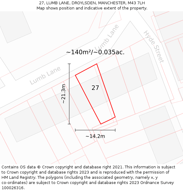 27, LUMB LANE, DROYLSDEN, MANCHESTER, M43 7LH: Plot and title map