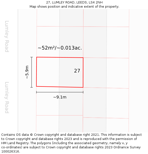 27, LUMLEY ROAD, LEEDS, LS4 2NH: Plot and title map