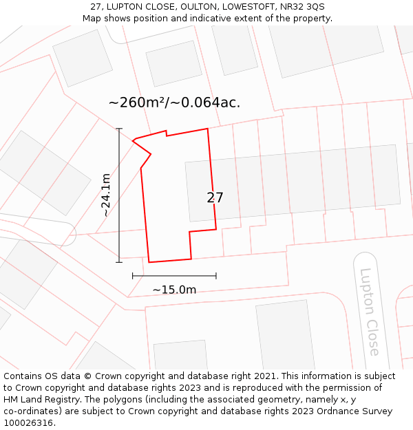 27, LUPTON CLOSE, OULTON, LOWESTOFT, NR32 3QS: Plot and title map