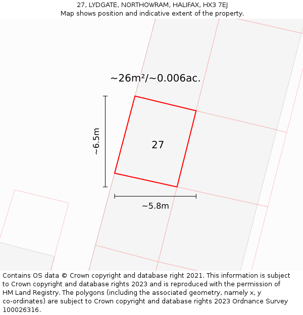 27, LYDGATE, NORTHOWRAM, HALIFAX, HX3 7EJ: Plot and title map