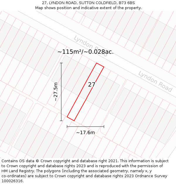 27, LYNDON ROAD, SUTTON COLDFIELD, B73 6BS: Plot and title map