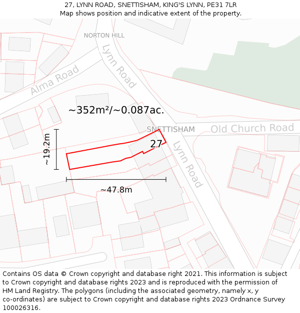 27, LYNN ROAD, SNETTISHAM, KING'S LYNN, PE31 7LR: Plot and title map