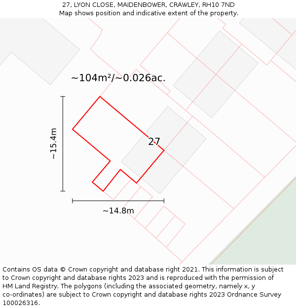 27, LYON CLOSE, MAIDENBOWER, CRAWLEY, RH10 7ND: Plot and title map