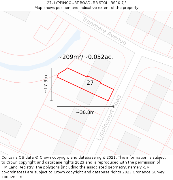 27, LYPPINCOURT ROAD, BRISTOL, BS10 7JF: Plot and title map