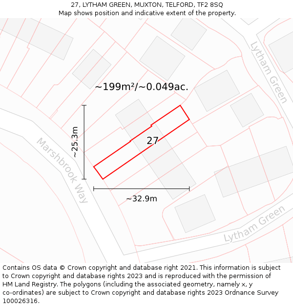 27, LYTHAM GREEN, MUXTON, TELFORD, TF2 8SQ: Plot and title map