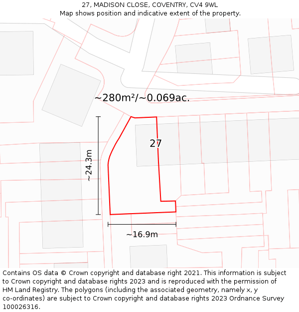 27, MADISON CLOSE, COVENTRY, CV4 9WL: Plot and title map