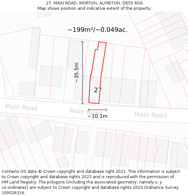 27, MAIN ROAD, MORTON, ALFRETON, DE55 6GS: Plot and title map