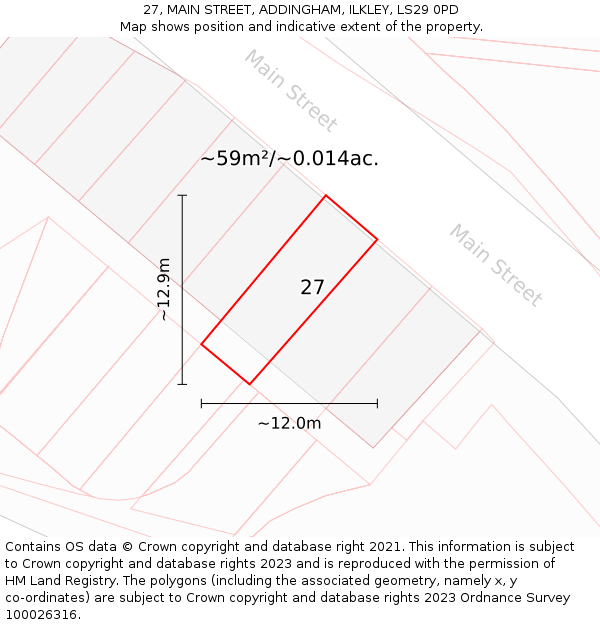 27, MAIN STREET, ADDINGHAM, ILKLEY, LS29 0PD: Plot and title map