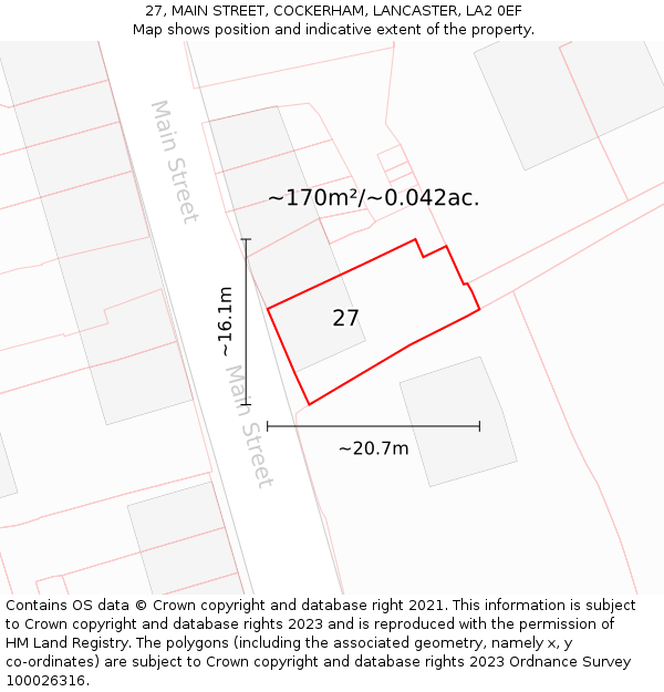 27, MAIN STREET, COCKERHAM, LANCASTER, LA2 0EF: Plot and title map