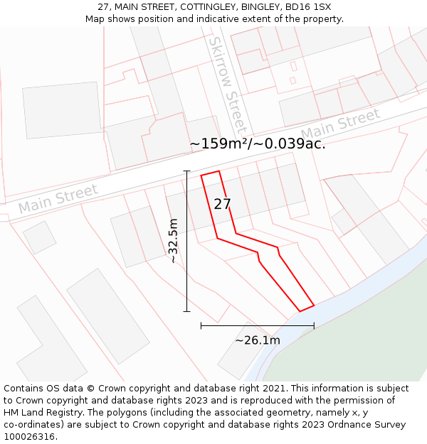 27, MAIN STREET, COTTINGLEY, BINGLEY, BD16 1SX: Plot and title map