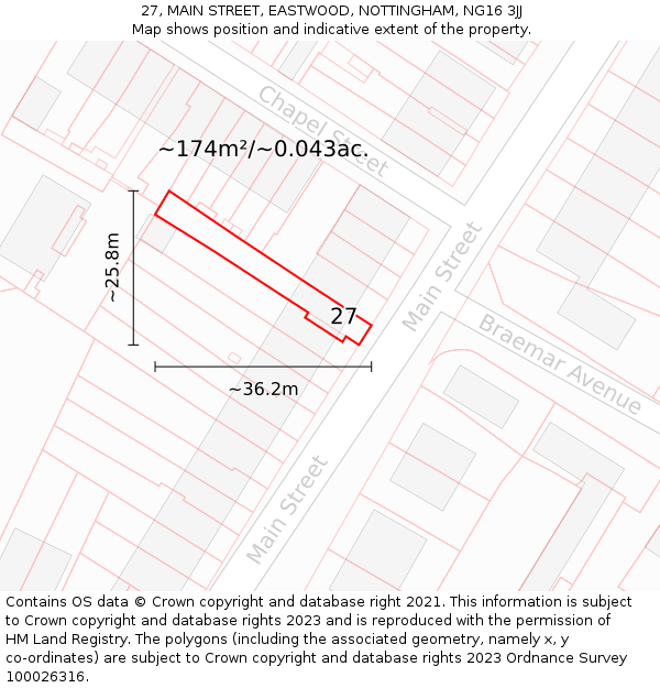 27, MAIN STREET, EASTWOOD, NOTTINGHAM, NG16 3JJ: Plot and title map